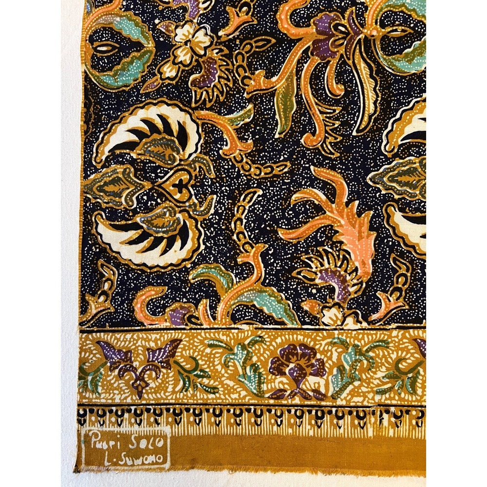 Fabric VTG 70s Batik Javanese Putri Solo Handmade Artist Signed L. Suwono 86x37"